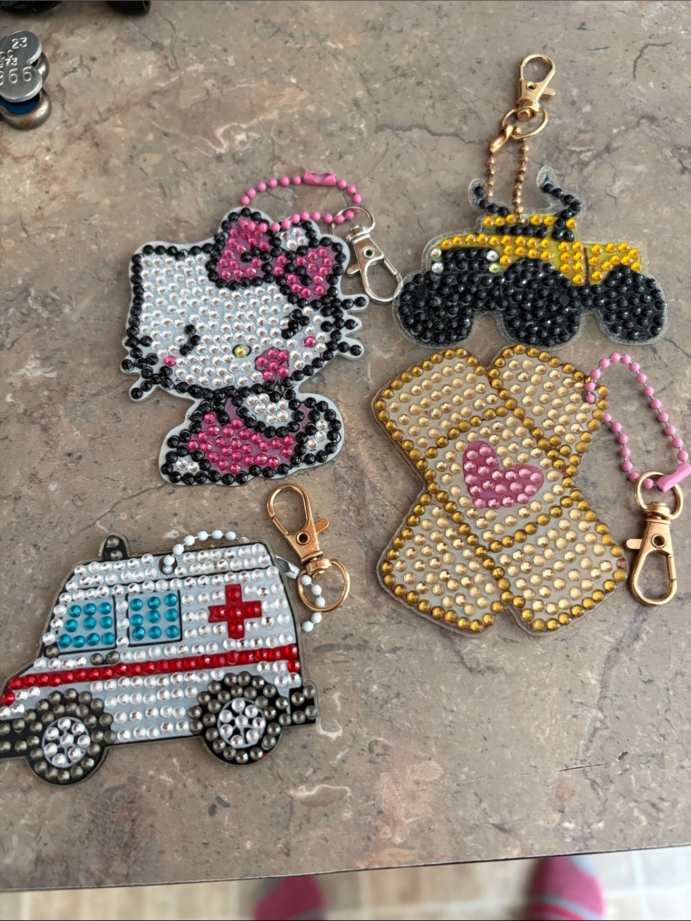 Hello Kitty Style Pink and White Rhinestone Kids Keychain